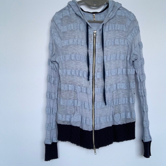 Pete Collection Made in USA Blue Trim Stretch Summer Hoodie - Picture 1 of 5